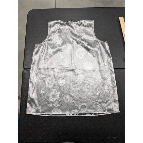 Lord & Taylor 424 Fifth Metallic Silver Rose Burnout Sleeveless Tank Women's Med - Picture 5 of 6